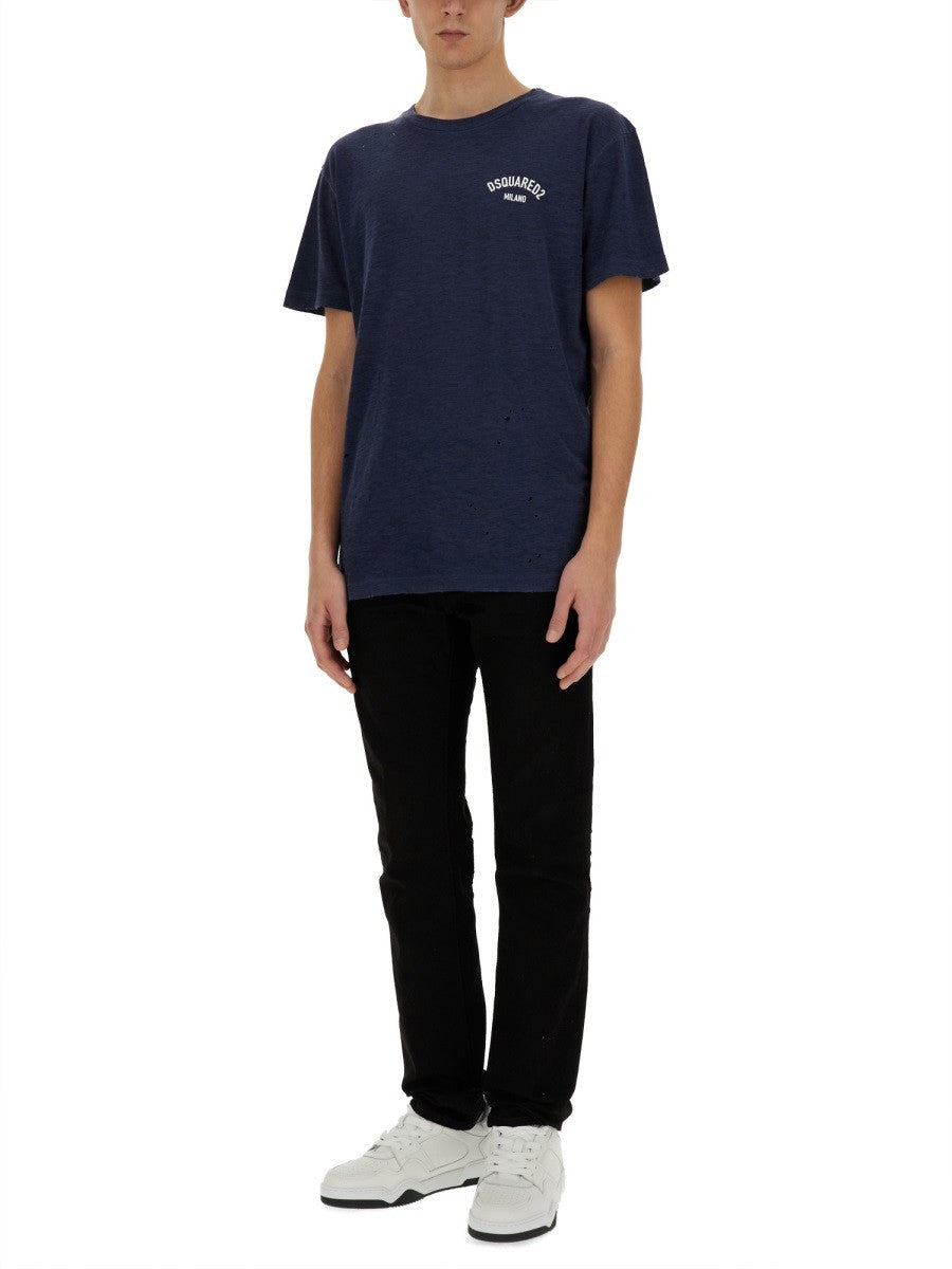 Dsquared2 T-shirt met logo – Marineblauw