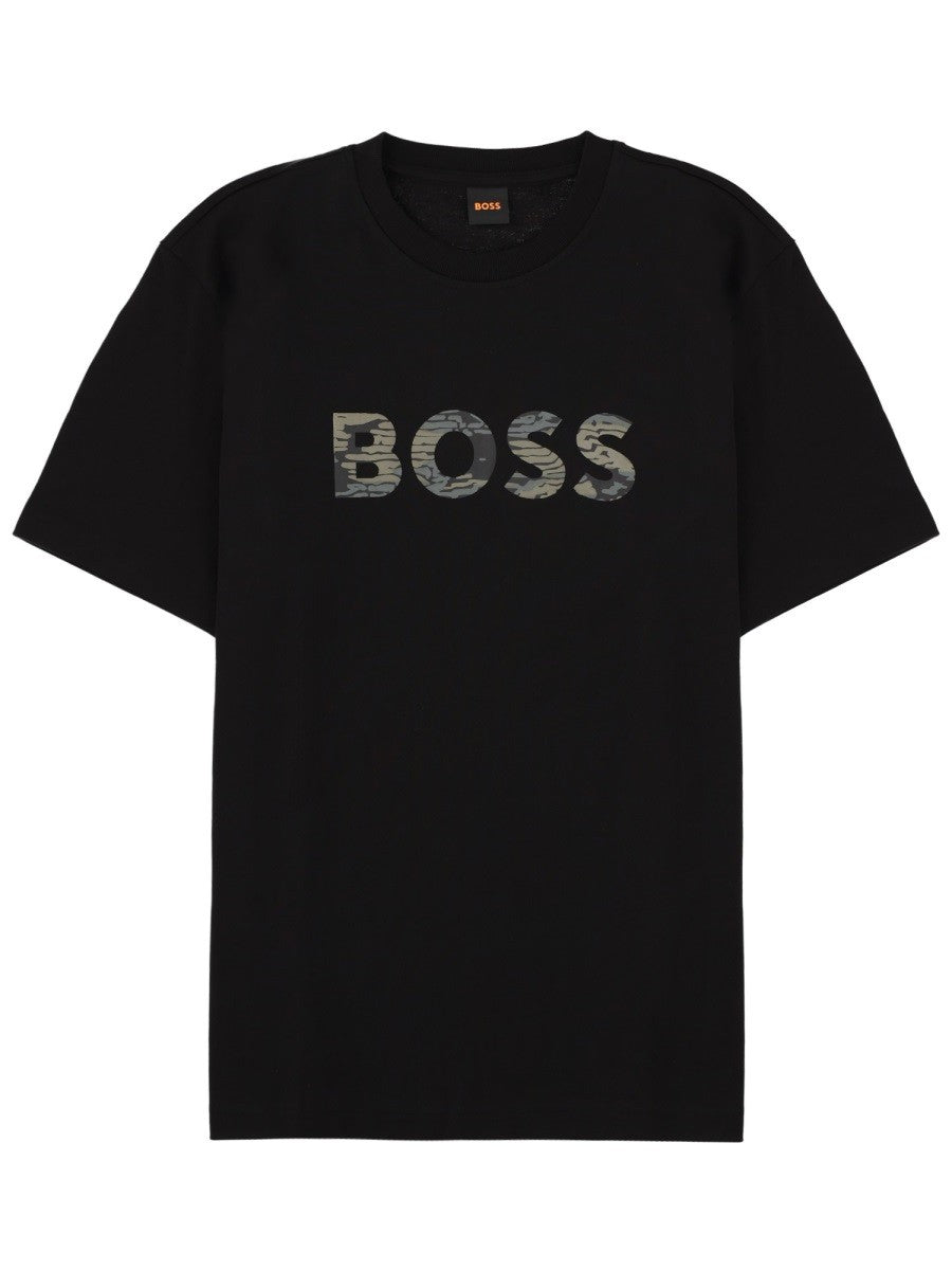 Boss Katoenen T-shirt met logo – Zwart