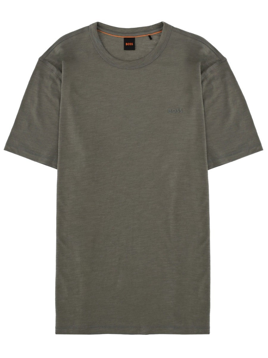 Boss Katoenen T-shirt met logo – Olijfgroen