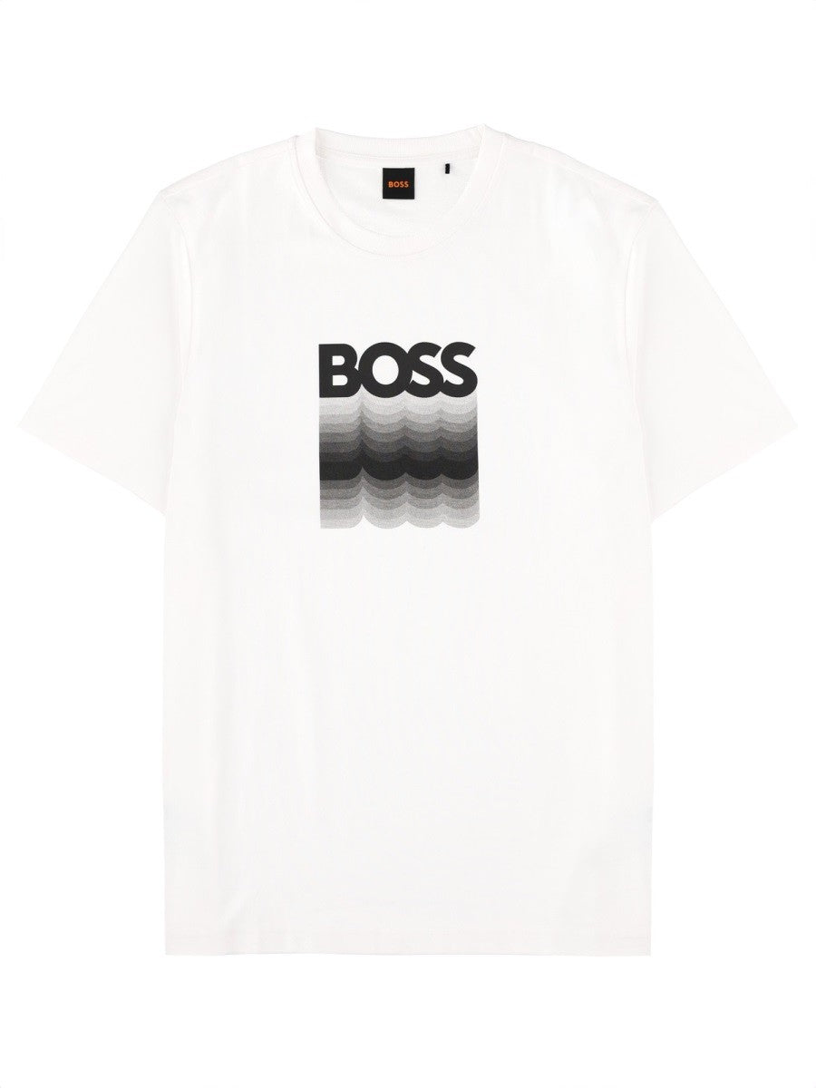 Boss Katoenen T-shirt met logo – Wit