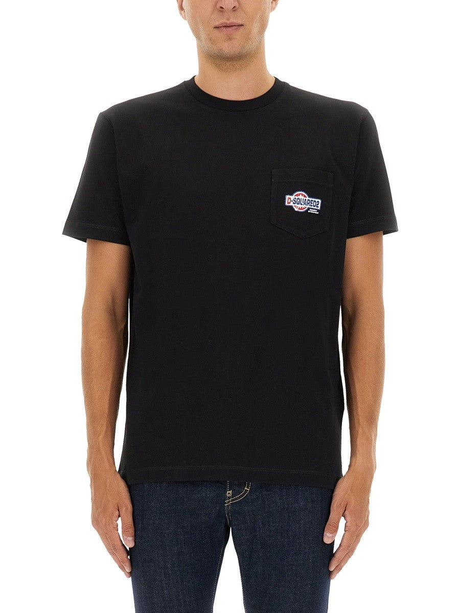 Dsquared2 T-shirt met borstzak en logo – Zwart