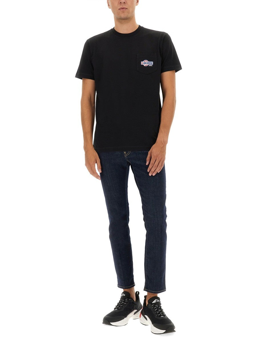 Dsquared2 T-shirt met borstzak en logo – Zwart
