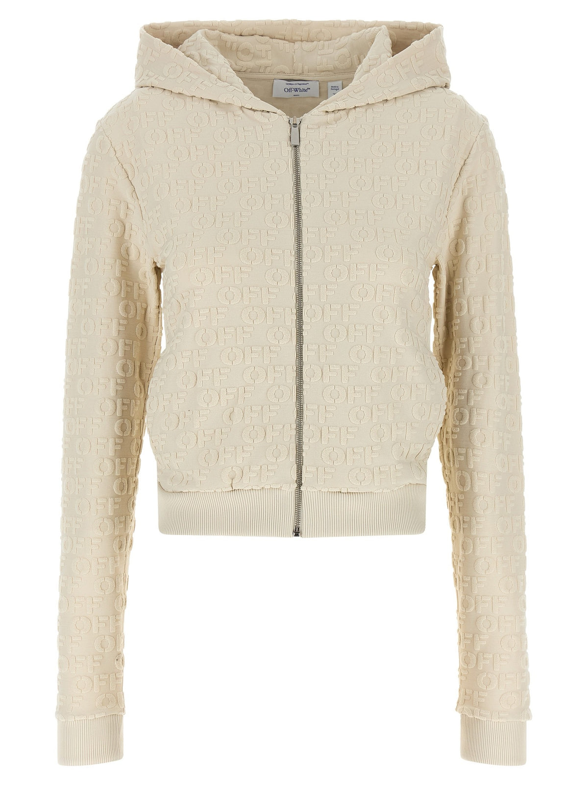 Off-White Terry Off Hoodie met Rits – Beige