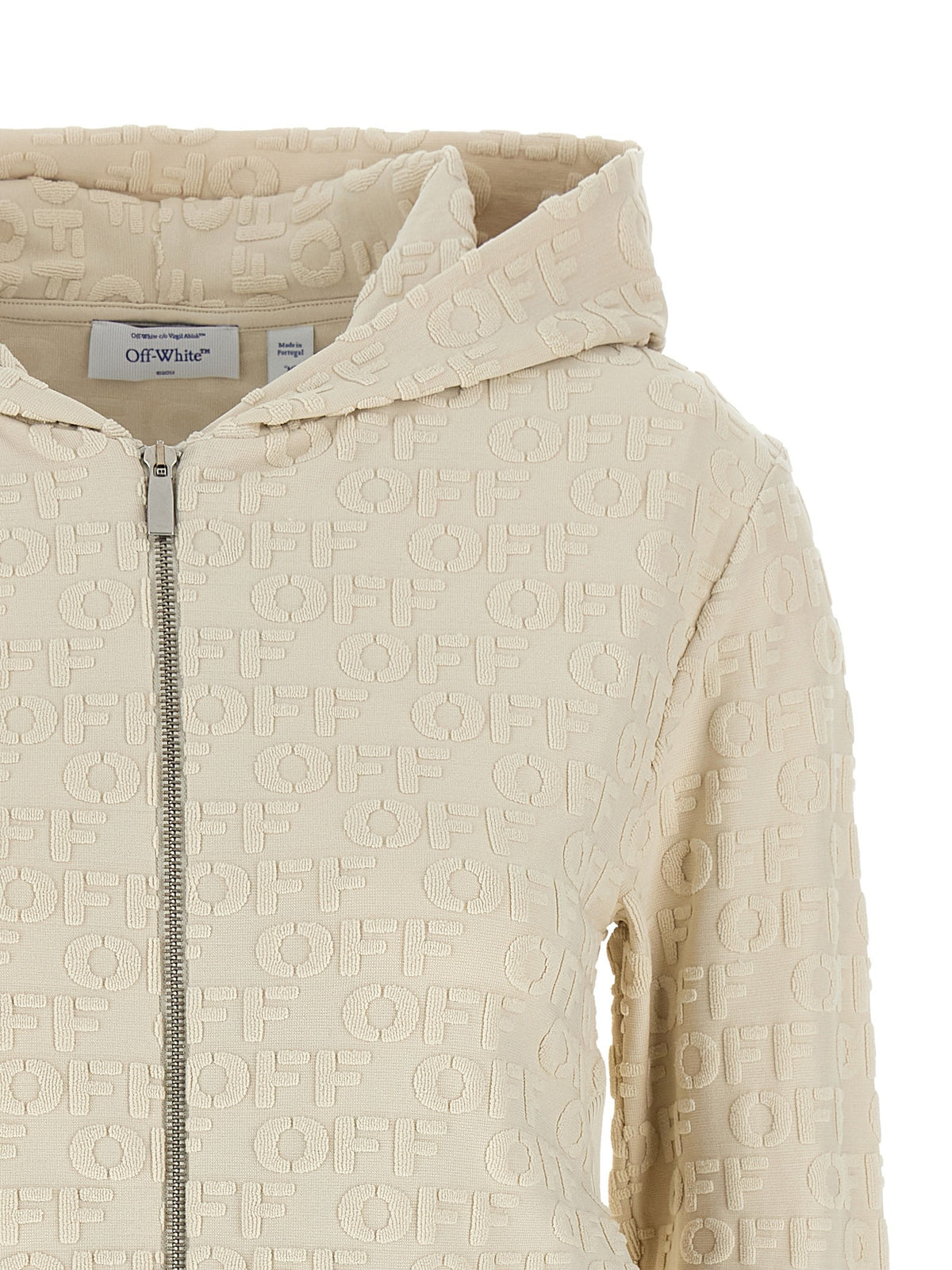Off-White Terry Off Hoodie met Rits – Beige