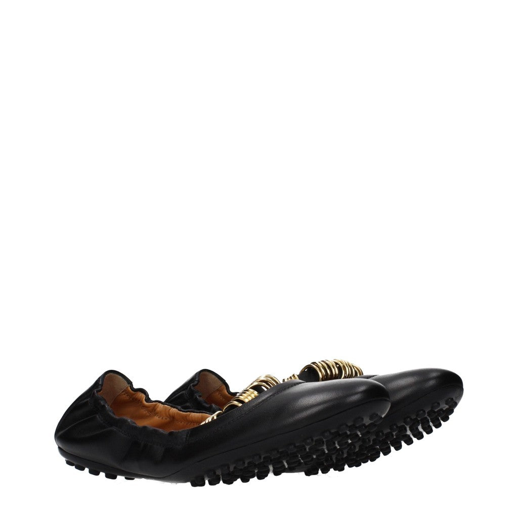 Tod's Leren ballerina's met ringdetail – Zwart