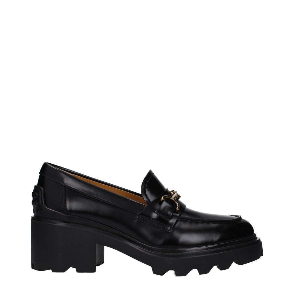 Tod's Leren loafers met hak en profielzool – Zwart