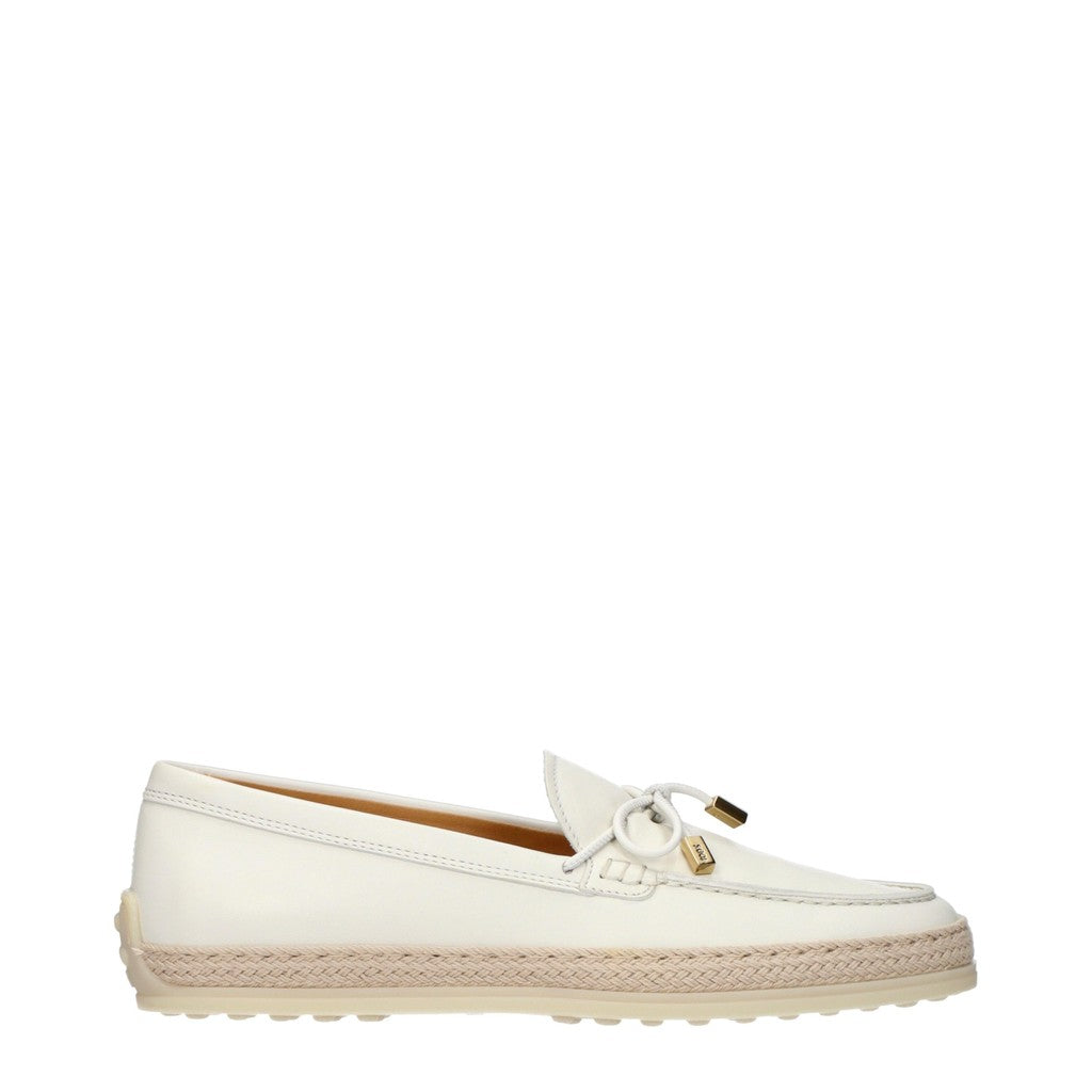 Tod's Leren loafers met strik en raffia – Wit