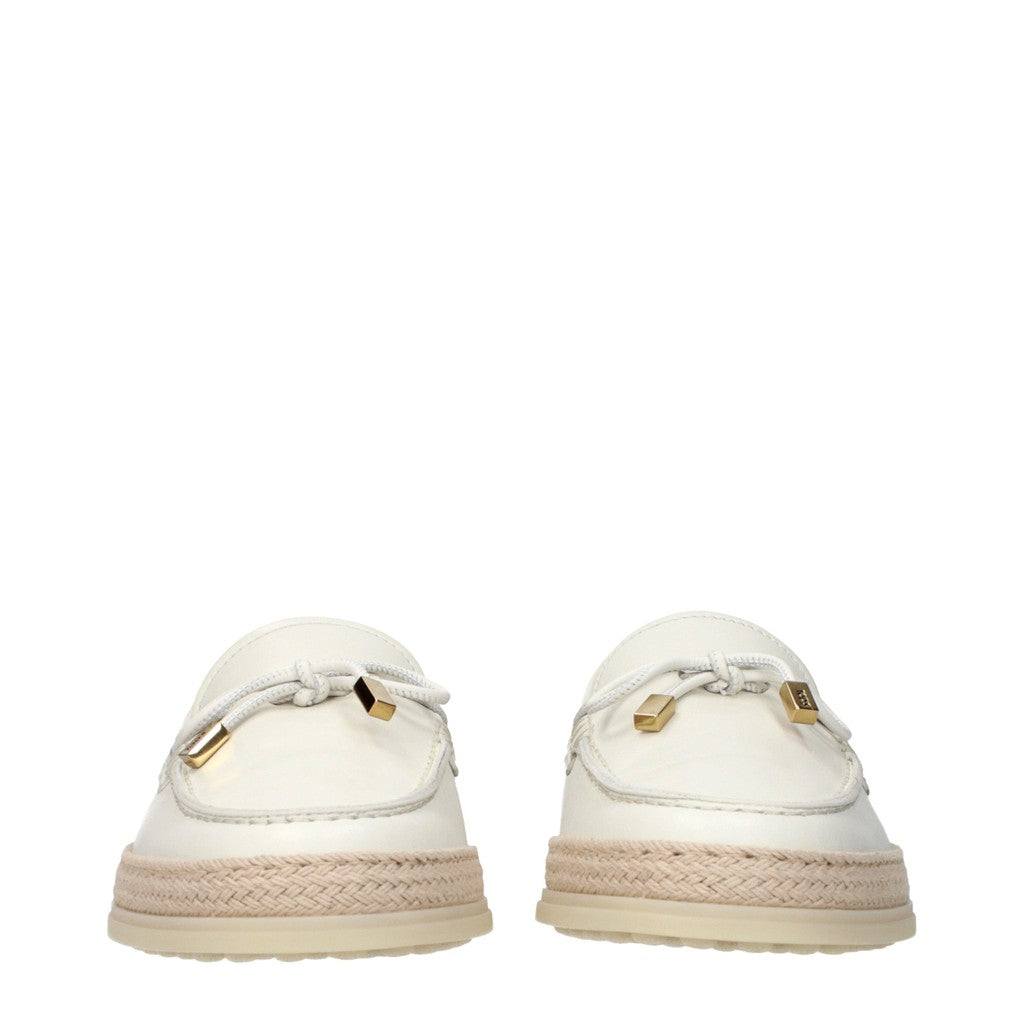 Tod's Leren loafers met strik en raffia – Wit