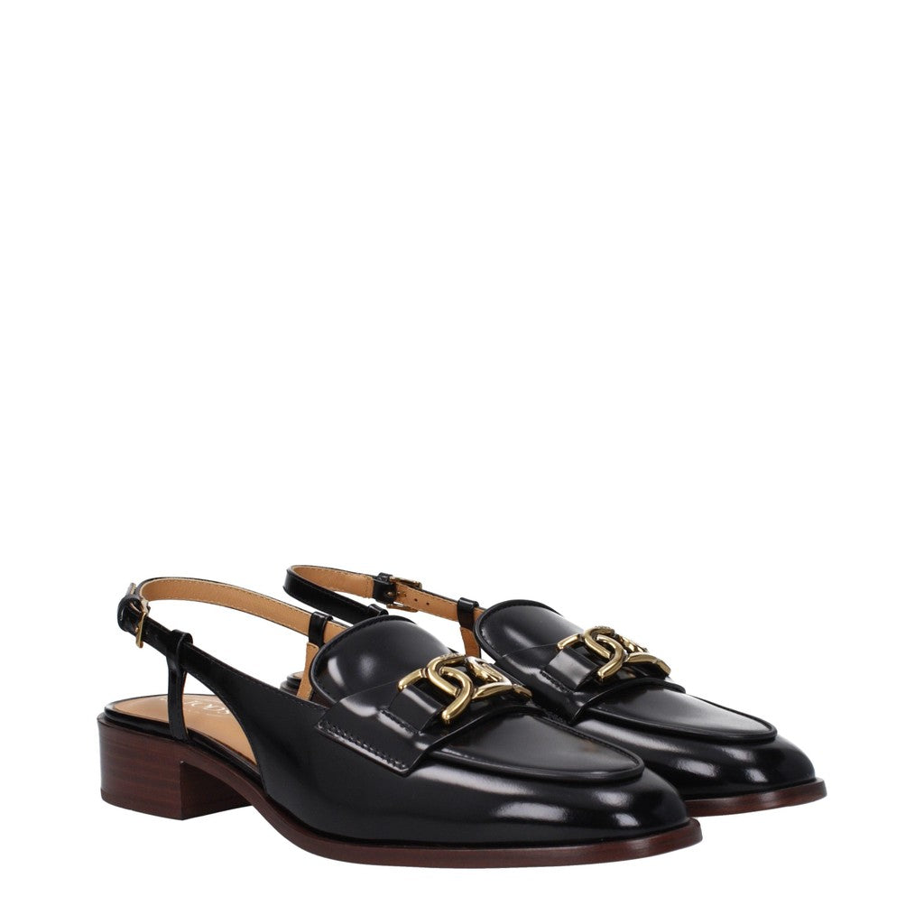 Tod's Leren slingback loafers met ketting – Zwart