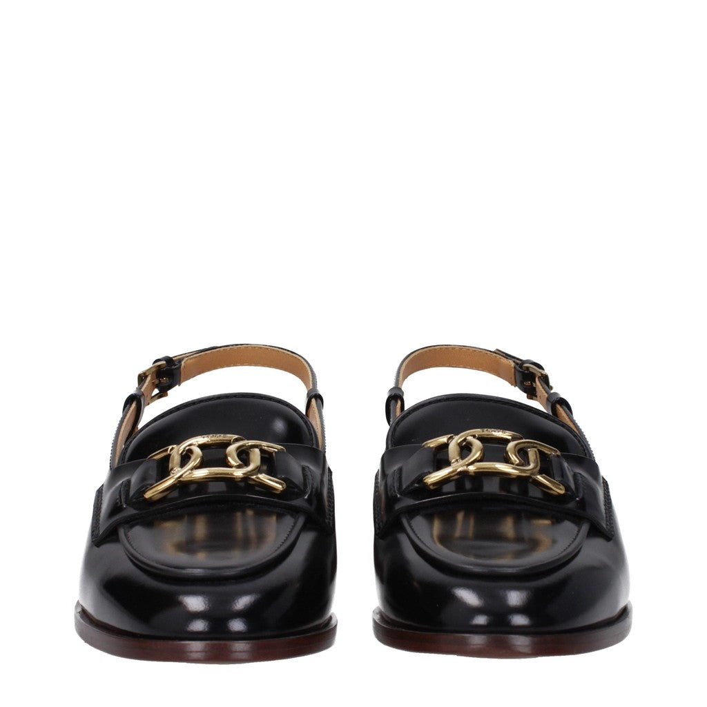 Tod's Leren slingback loafers met ketting – Zwart