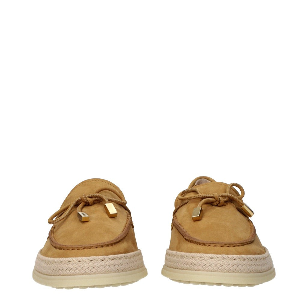 Tod's Suède loafers met strik en raffia – Camel