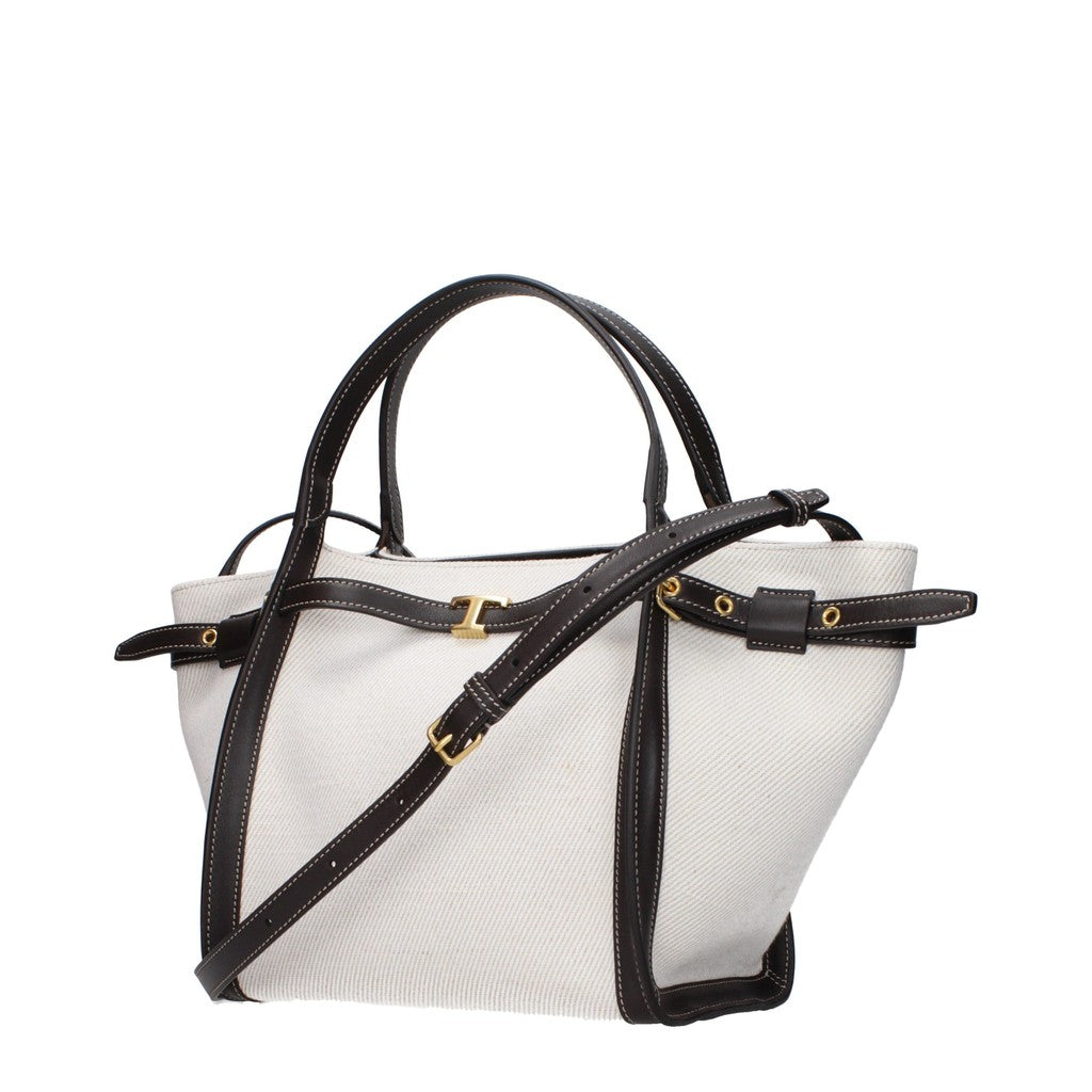 Tod's Tim Small Schoudertas van stof en leer – Wit