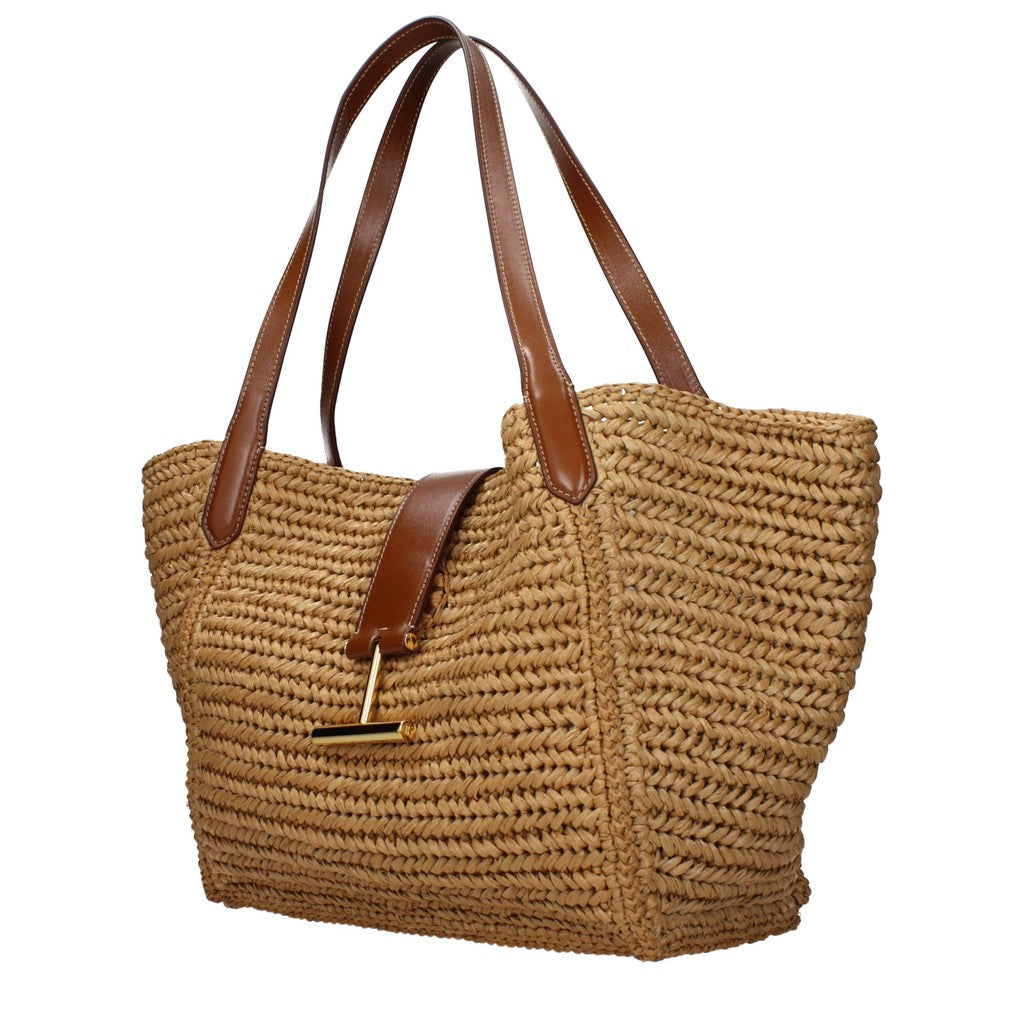 Tom Ford Shopper van raffia en leer – Beige