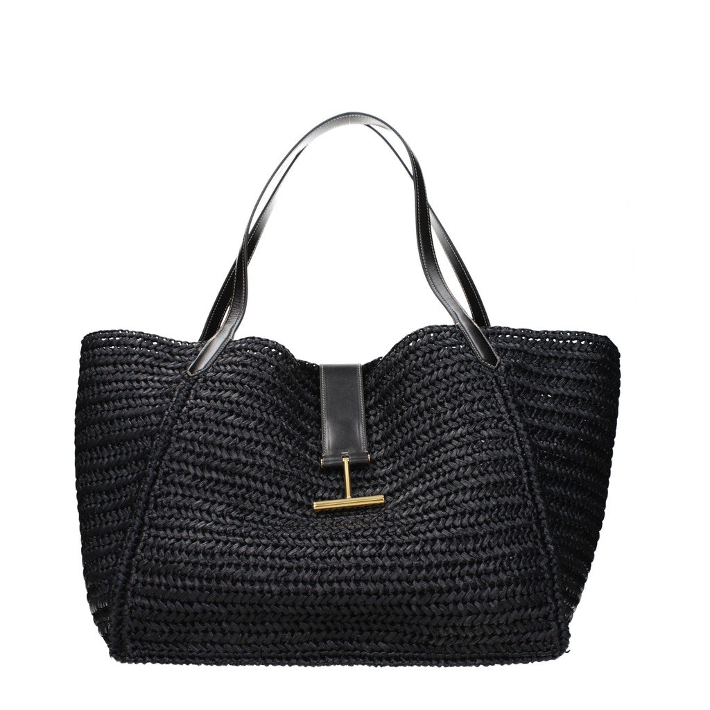Tom Ford Shopper van raffia en leer – Zwart