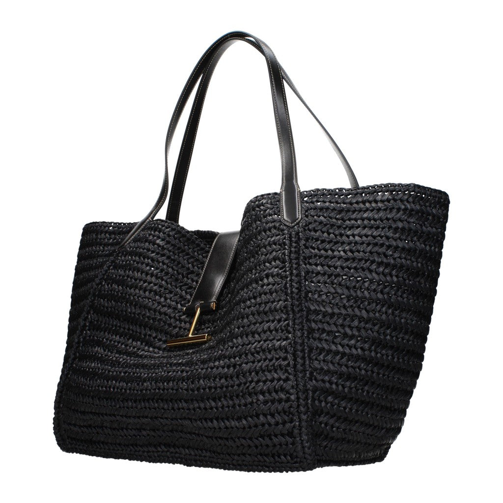 Tom Ford Shopper van raffia en leer – Zwart