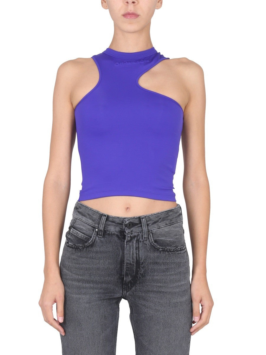 Off-White Top met Reliëflogo – Paars