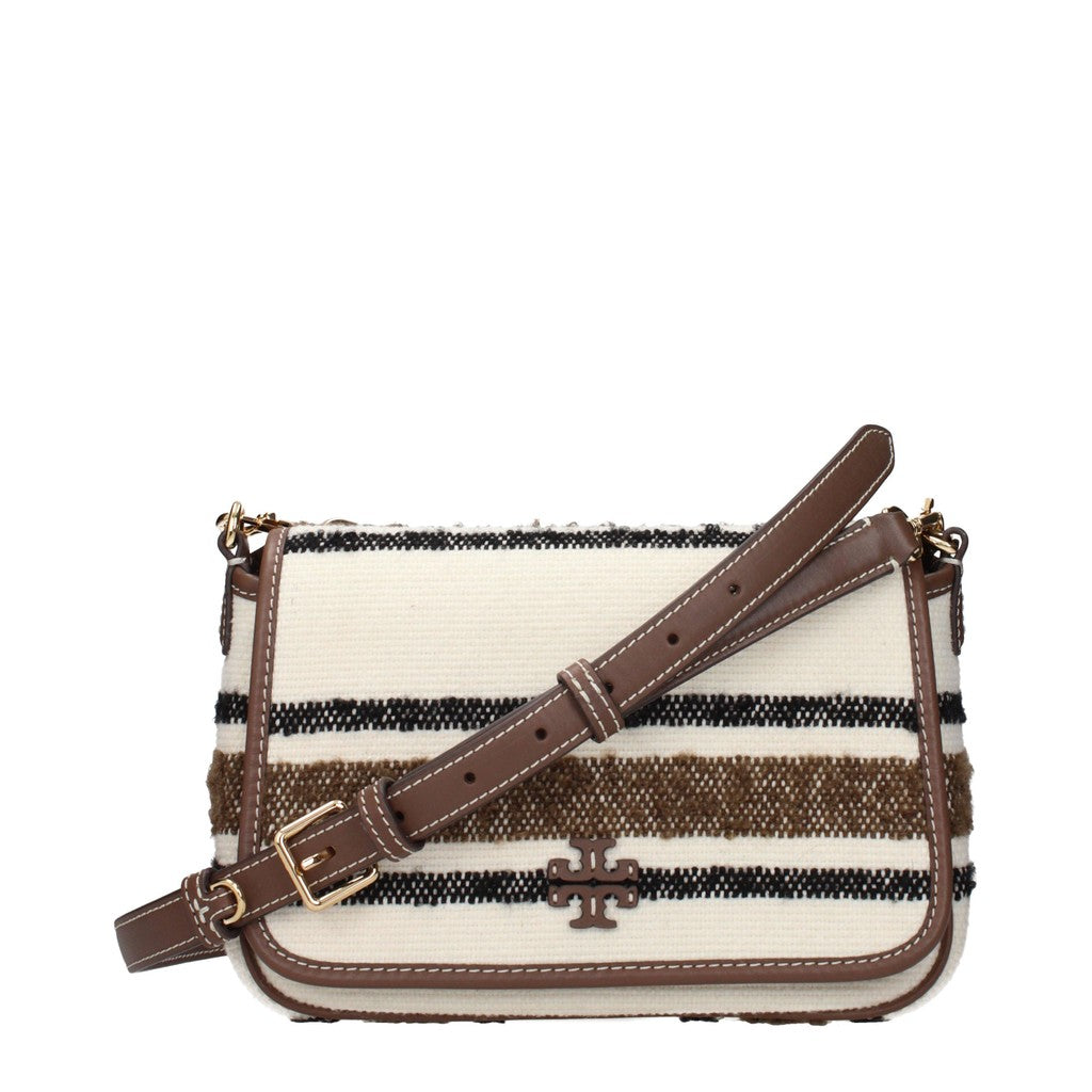 Tory Burch Gestreepte schoudertas van stof – Beige / Bruin