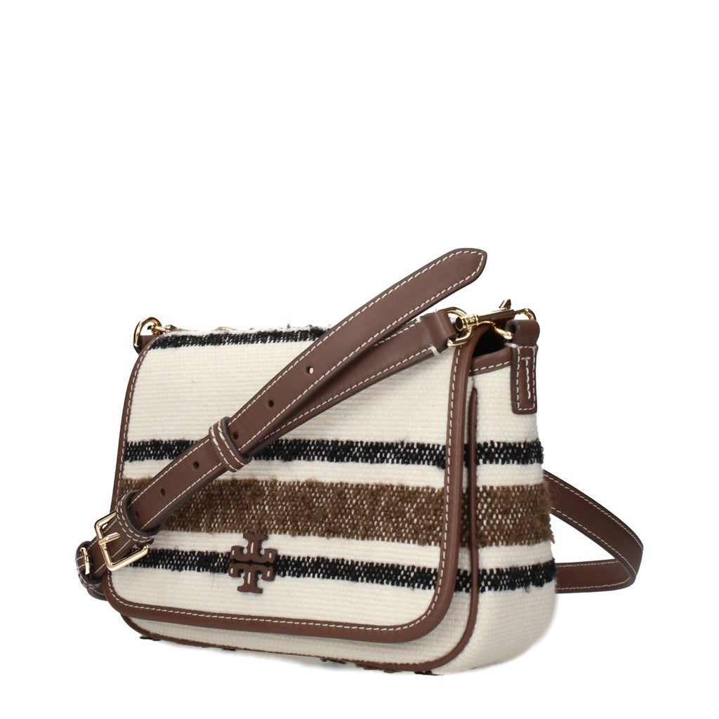 Tory Burch Gestreepte schoudertas van stof – Beige / Bruin