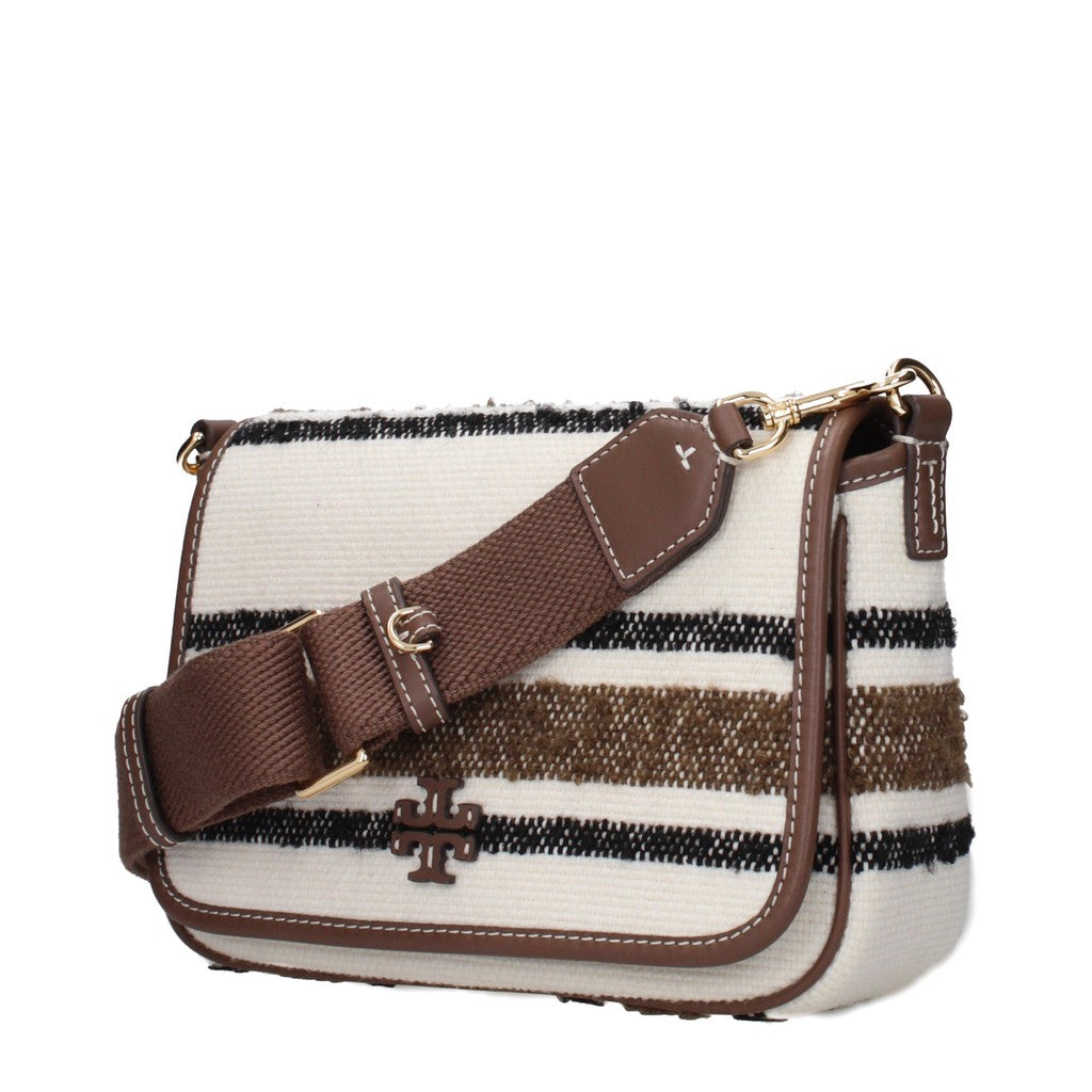 Tory Burch Gestreepte schoudertas van stof – Beige / Bruin