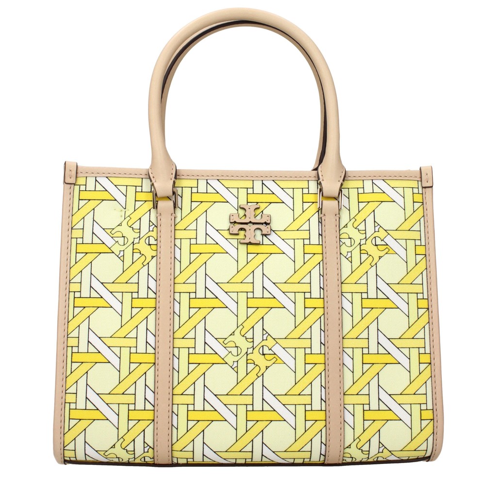 Tory Burch Handtas van stof en leer – Geel