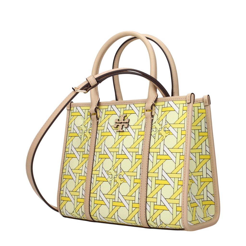 Tory Burch Handtas van stof en leer – Geel