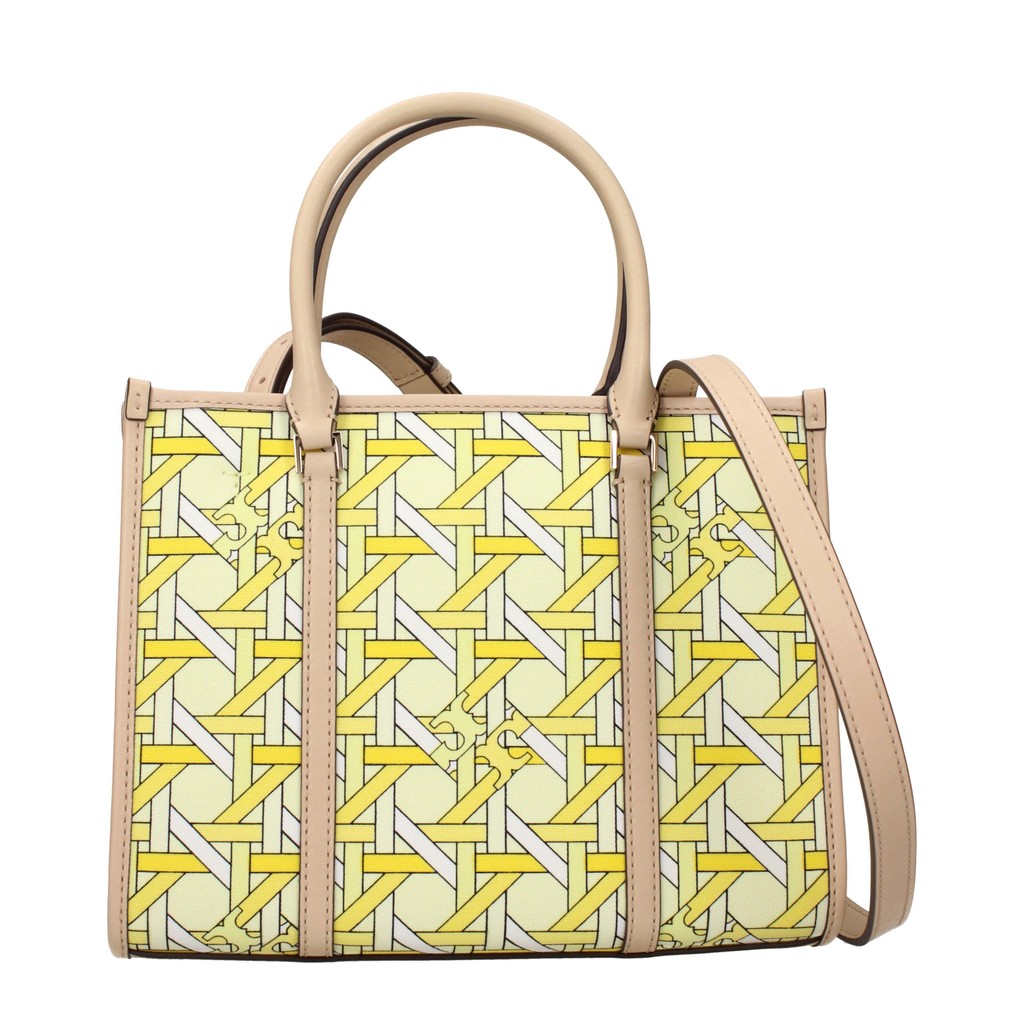 Tory Burch Handtas van stof en leer – Geel