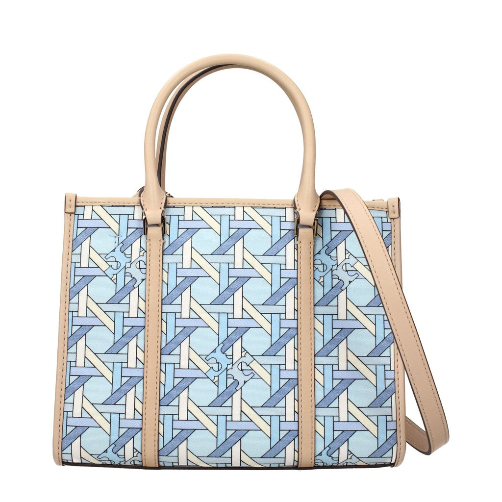 Tory Burch Handtas van stof en leer – Lichtblauw