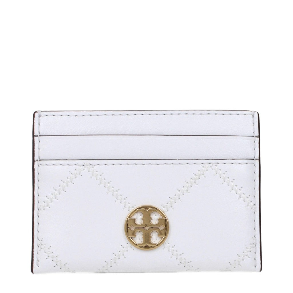 Tory Burch Kaarthouder met gestikt ruitpatroon – Wit