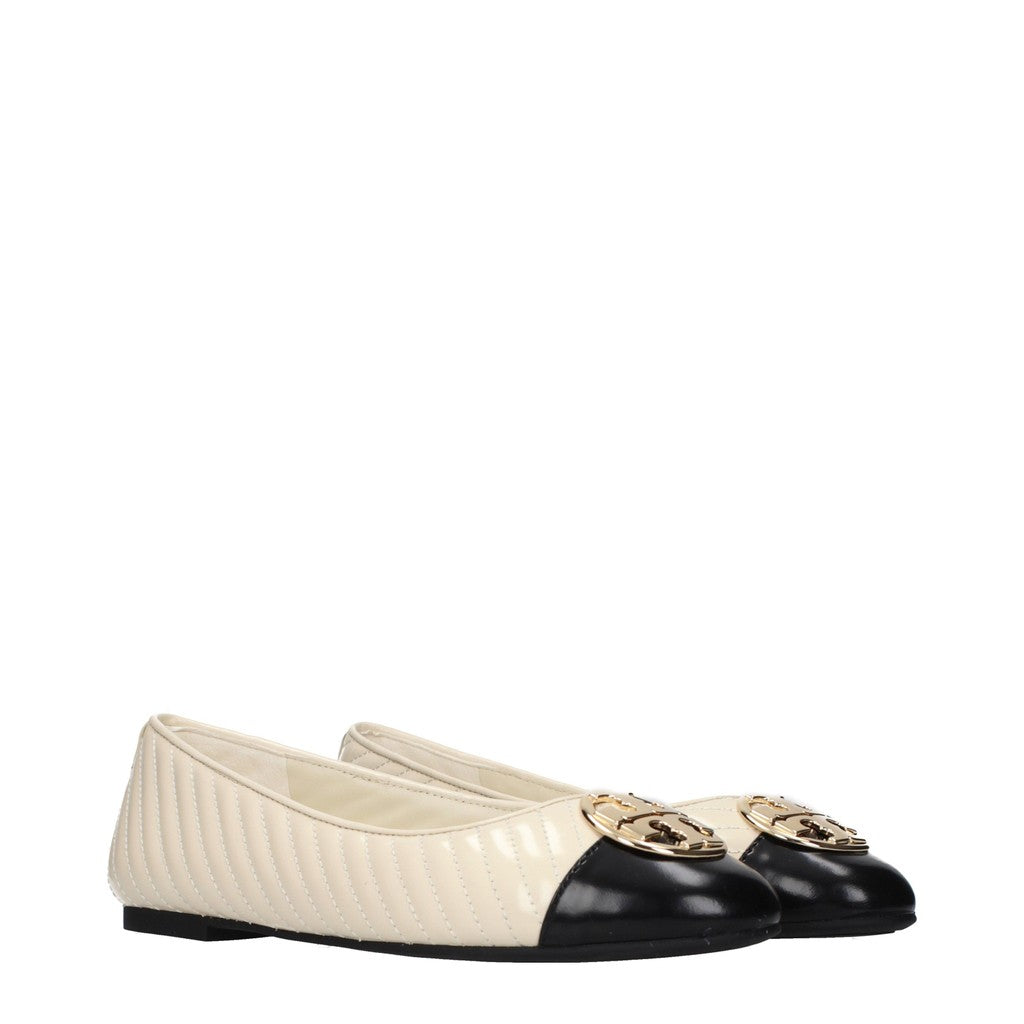 Tory Burch Leren ballerina's – Crème