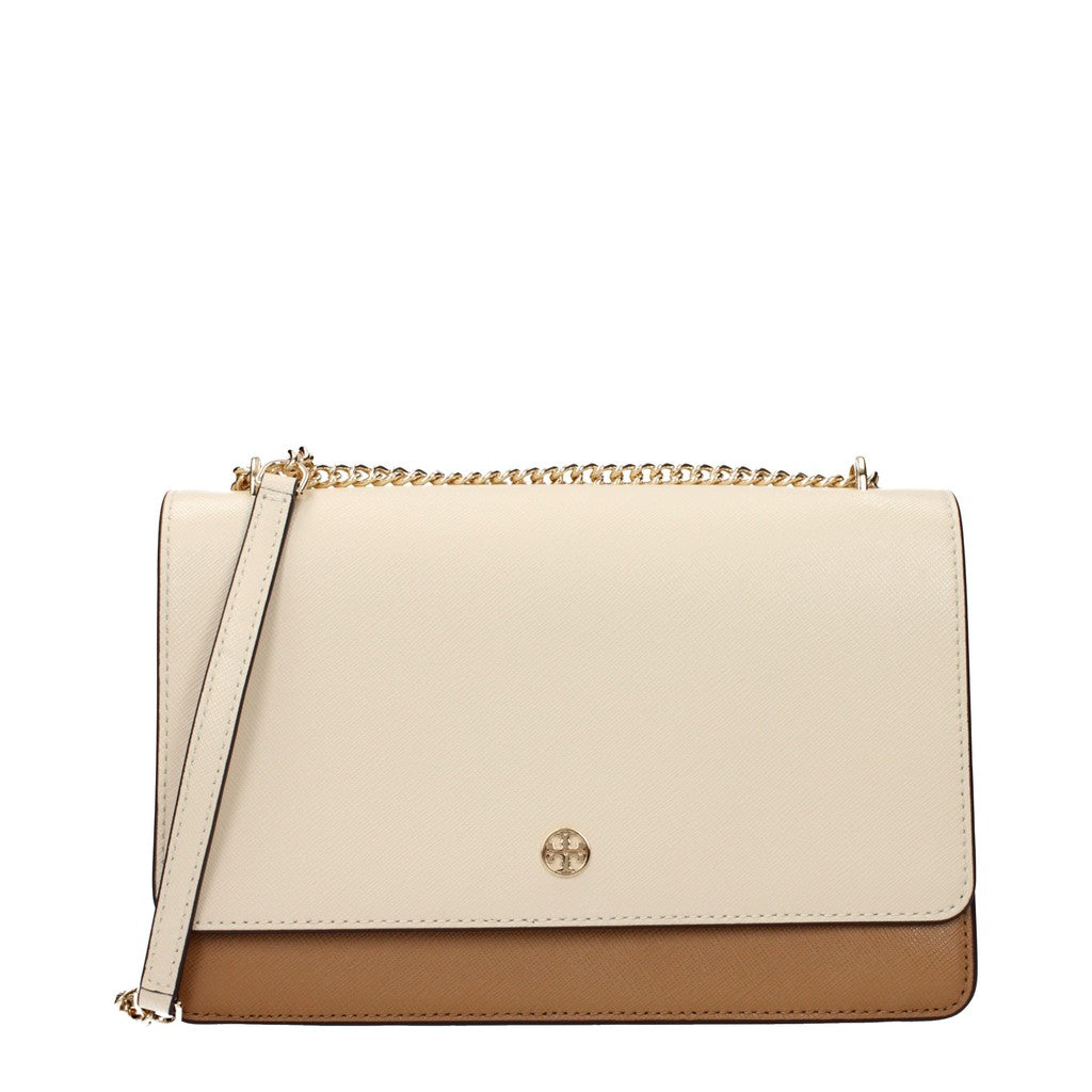 Tory Burch Tweekleurige leren schoudertas – Beige / Cognac