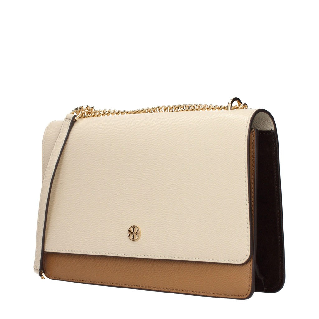 Tory Burch Tweekleurige leren schoudertas – Beige / Cognac