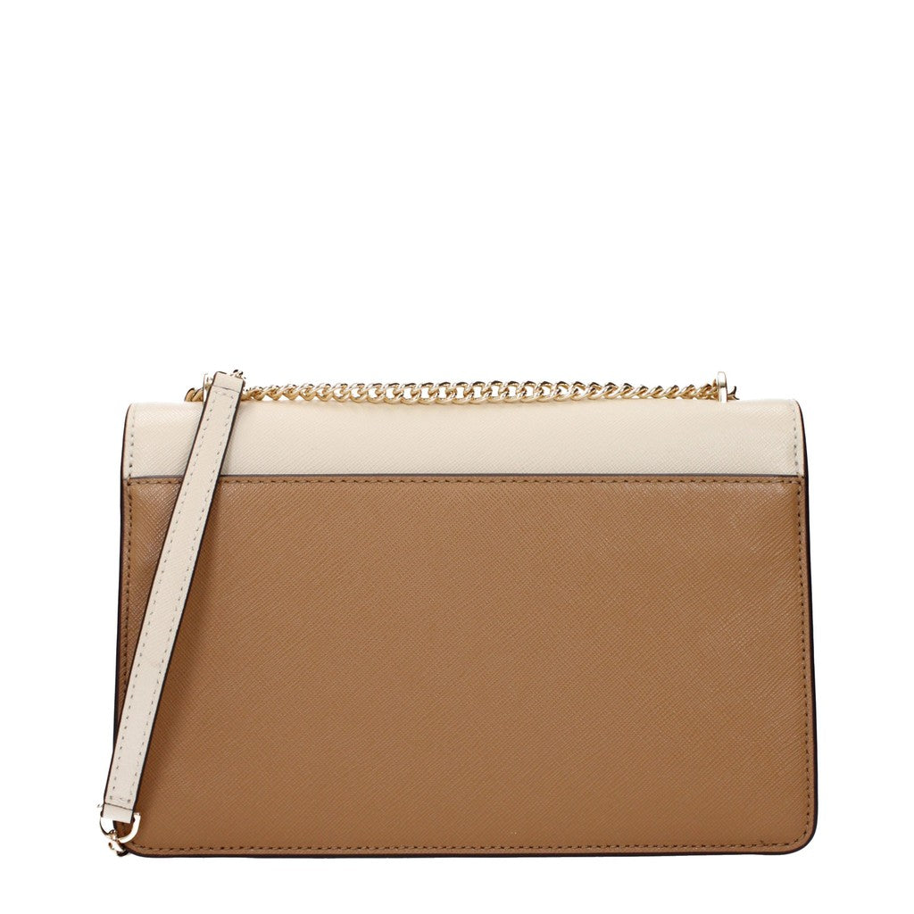 Tory Burch Tweekleurige leren schoudertas – Beige / Cognac