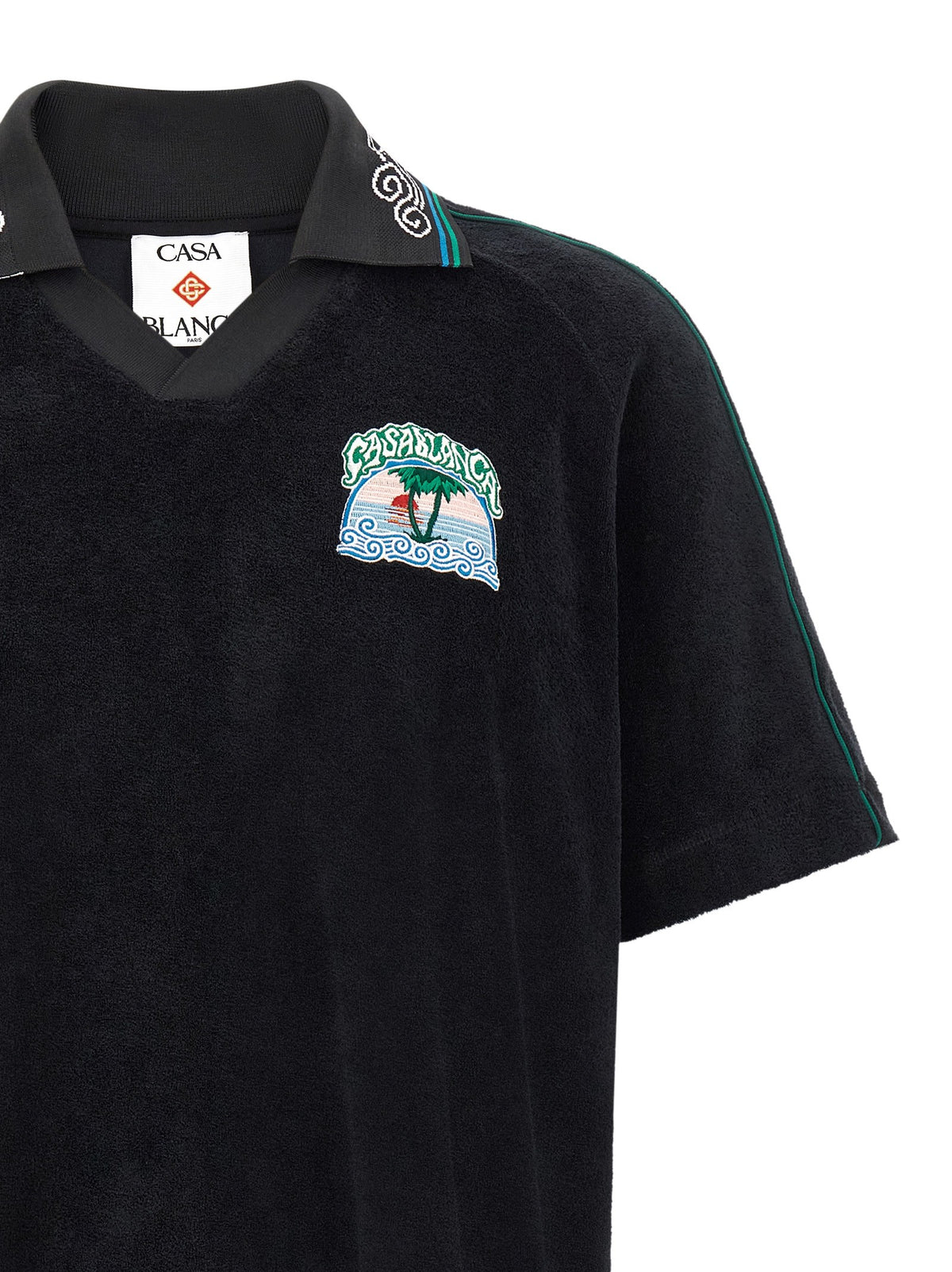 Casablanca Badstof polo met V-hals – Zwart