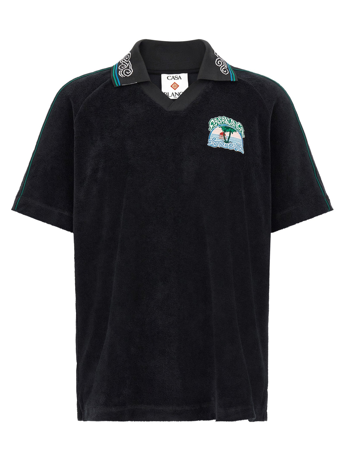 Casablanca Badstof polo met V-hals – Zwart
