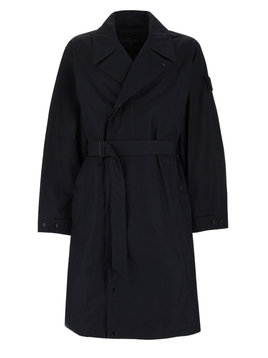 Stone Island Katoenen Trenchcoat met ceintuur – Zwart