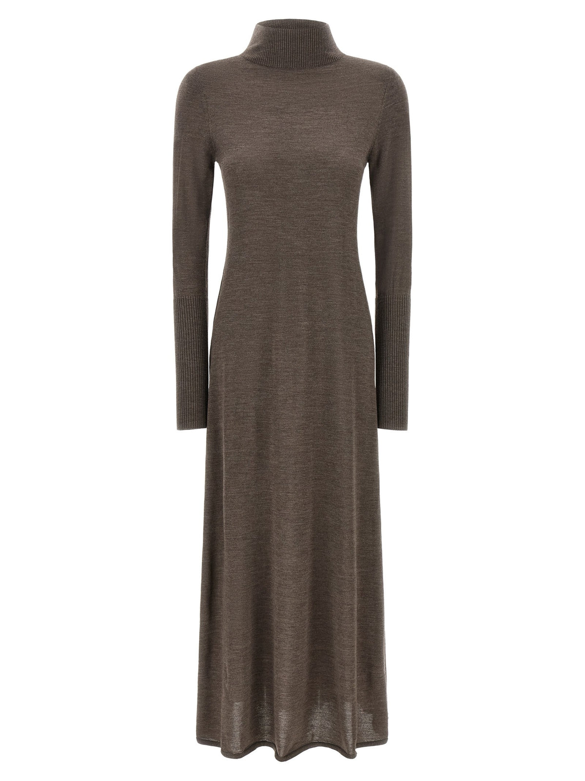 Pinko Lange jurk met col van merinowol – Bruin