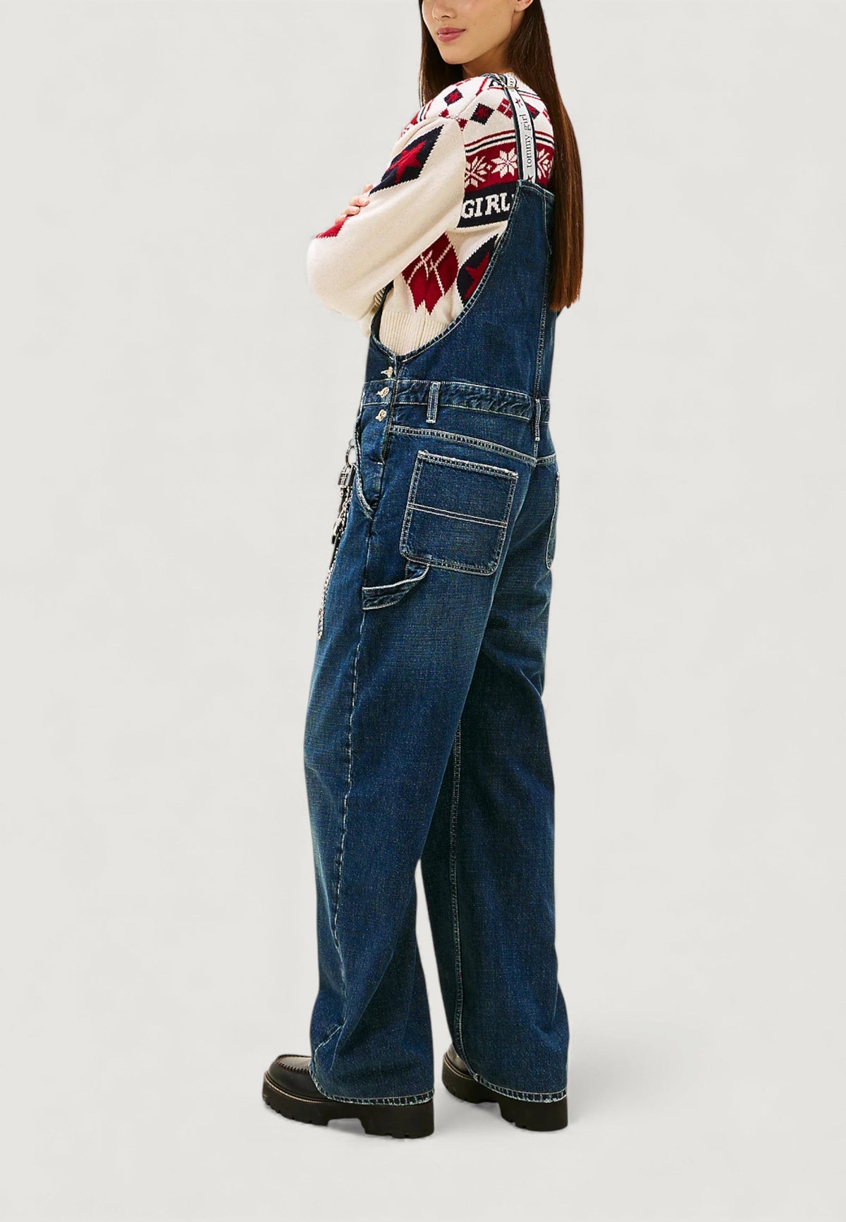 Tommy Hilfiger Jumpsuit met knopen en vierkante hals – Blauw