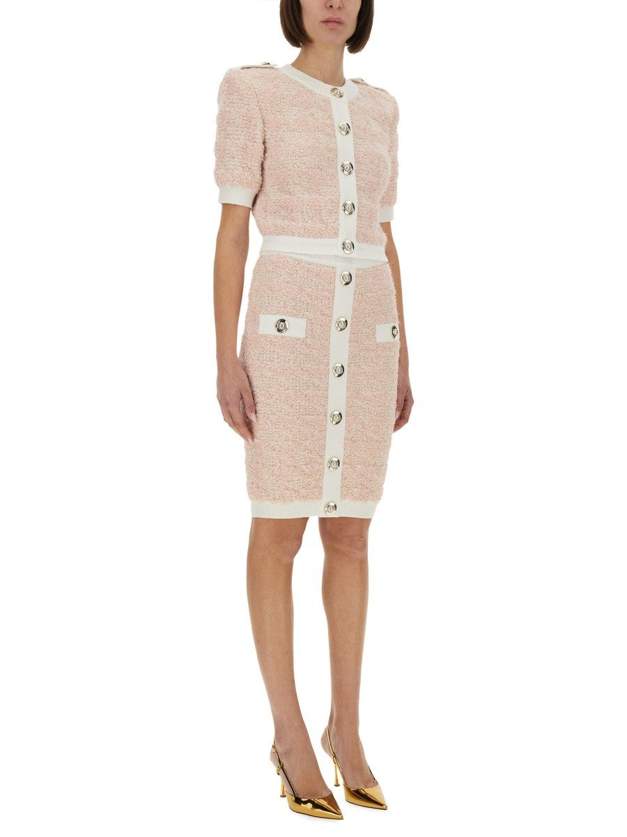 Balmain Tweed Midirok – Roze