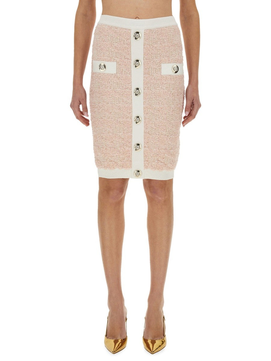 Balmain Tweed Midirok – Roze