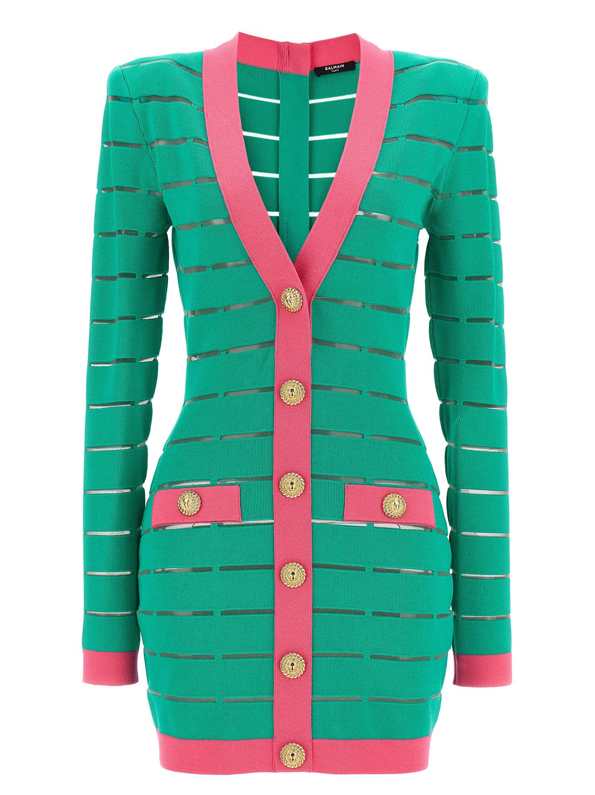 Balmain Tweekleurige Gebreide Jurk – Groen / Roze