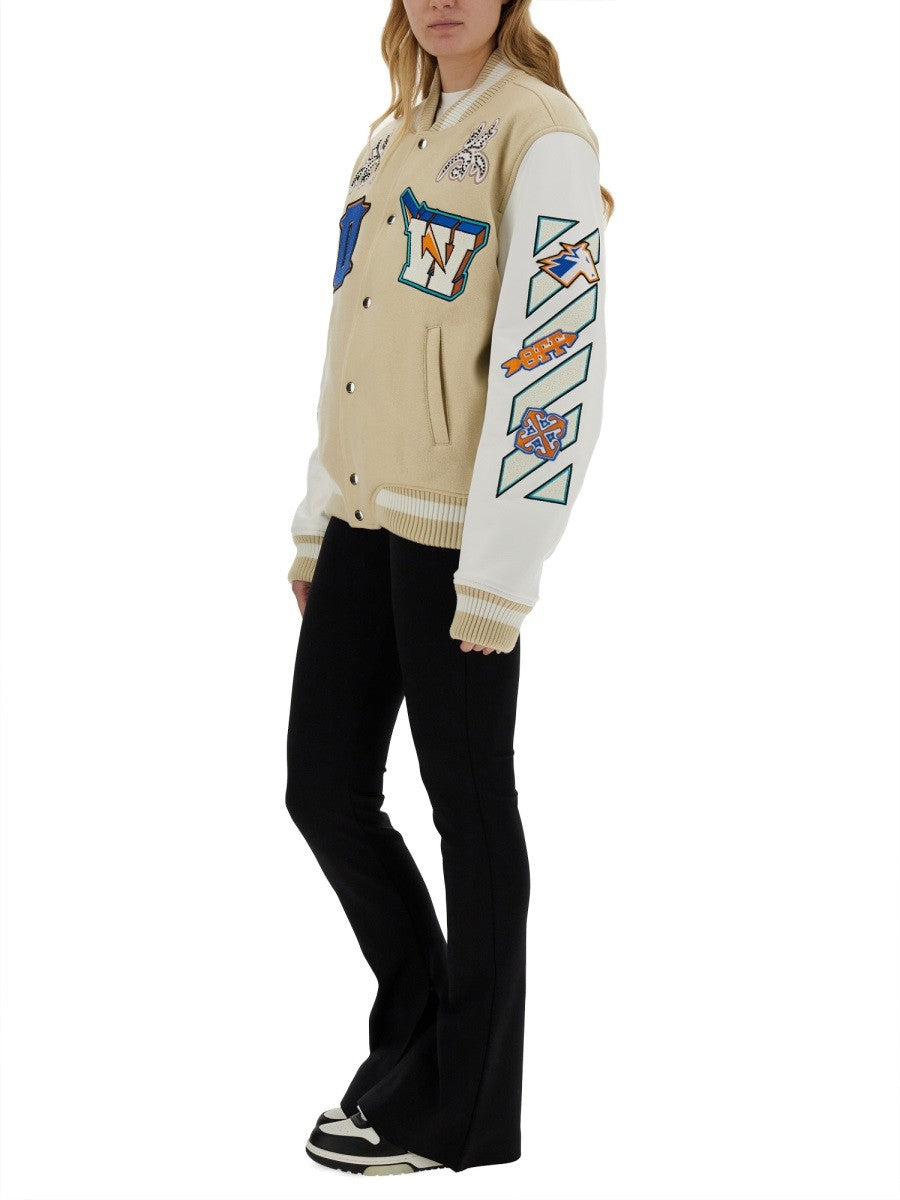 Off-White Leren Varsity Jack – Beige