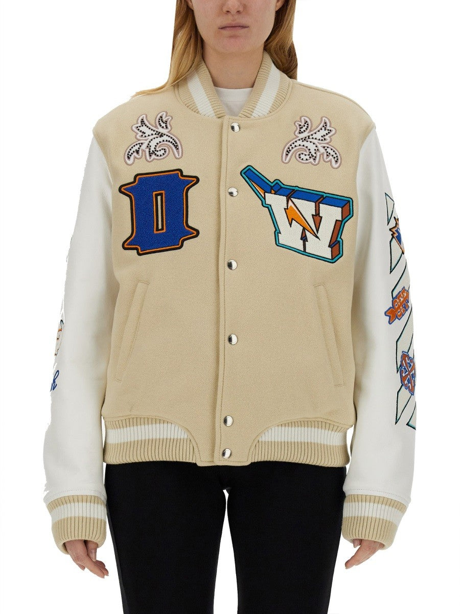 Off-White Leren Varsity Jack – Beige