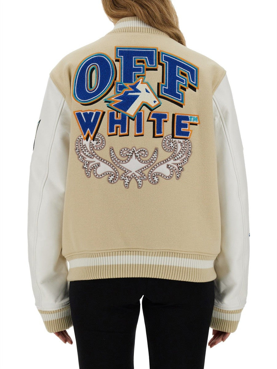 Off-White Leren Varsity Jack – Beige
