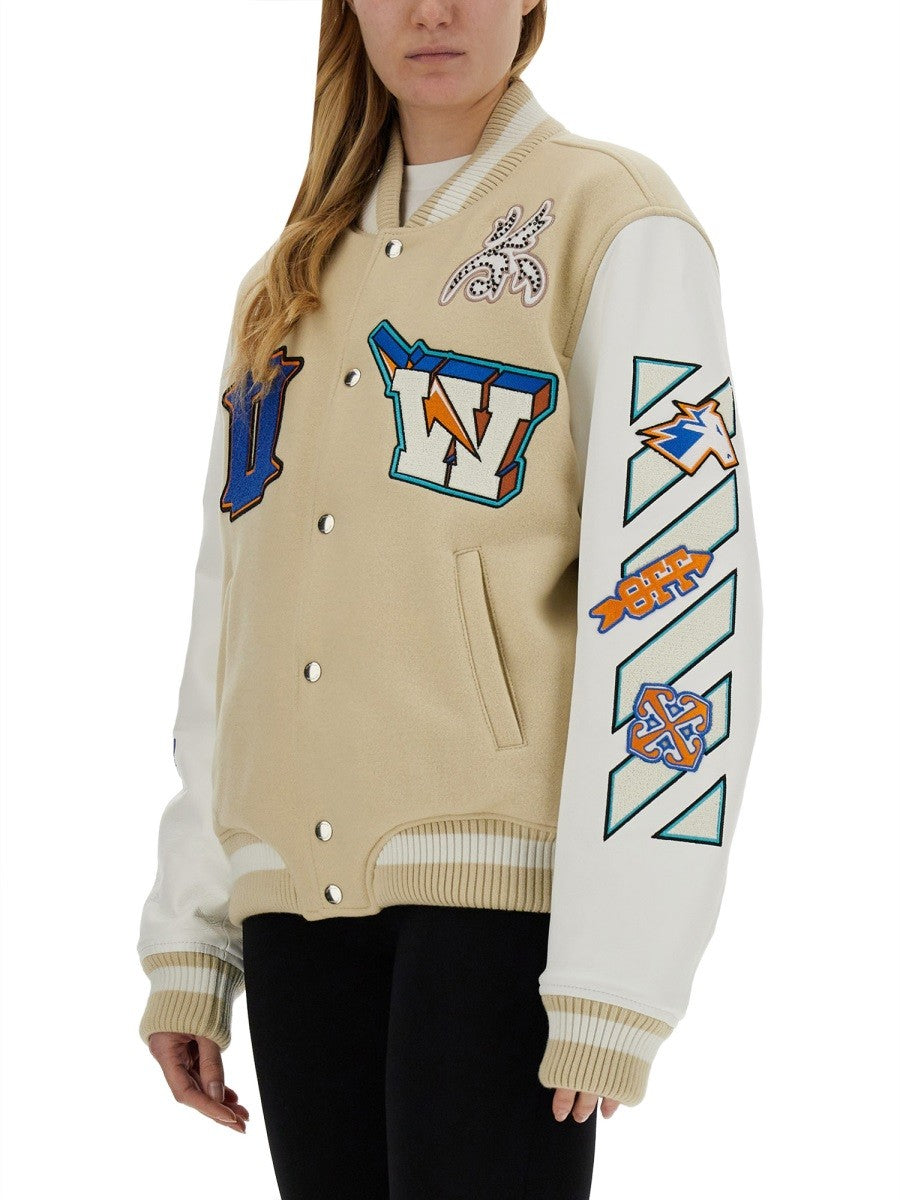 Off-White Leren Varsity Jack – Beige