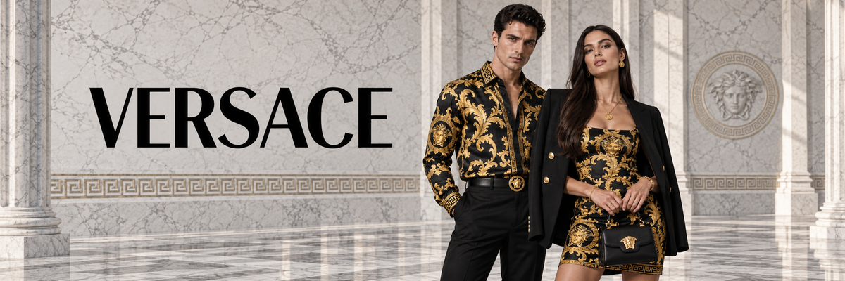 Versace mode – man in barokprint overhemd en vrouw in Versace jurk
