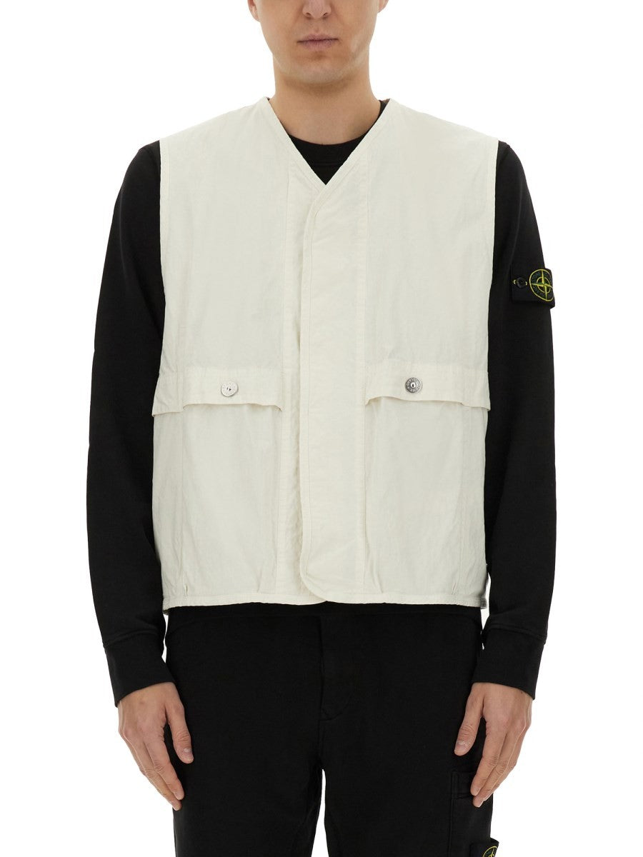 Stone Island Katoenen Gilet met logo – Ivoor