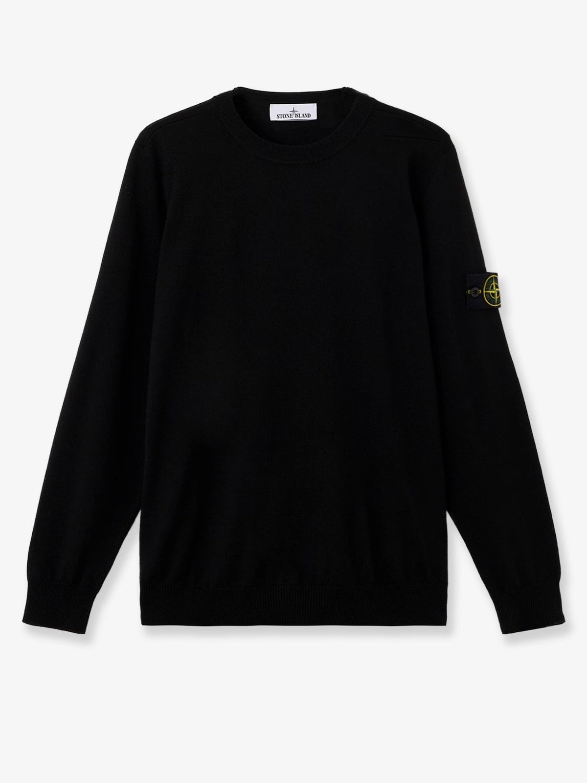 Stone Island Scheerwollen Trui met zijlogo – Zwart