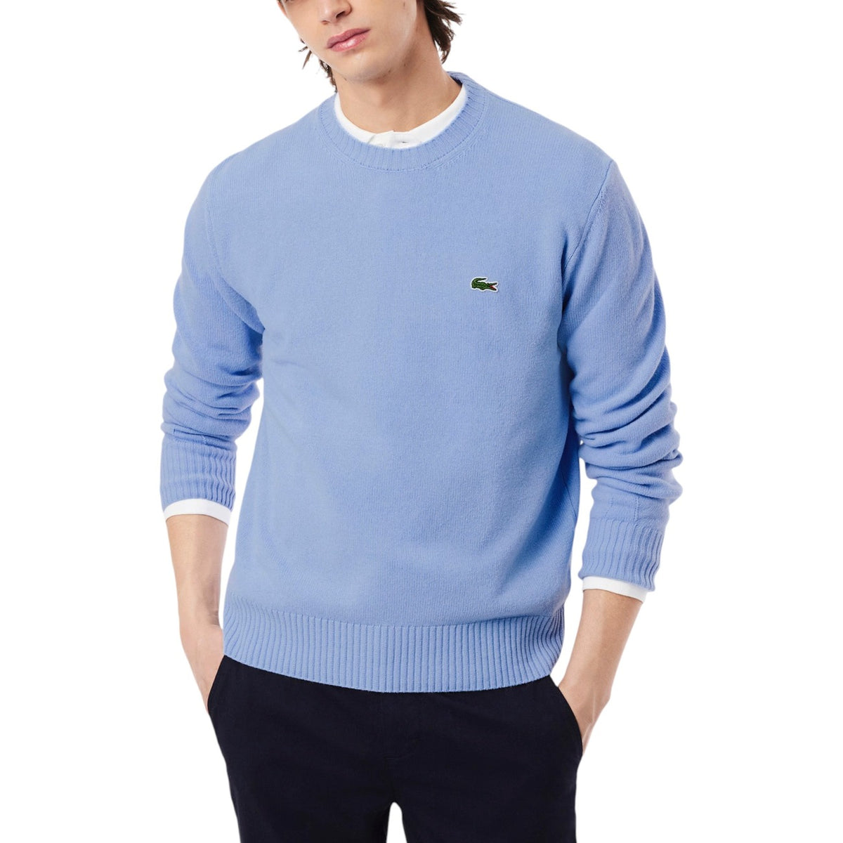 Lacoste Wollen trui met ronde hals – Lichtblauw