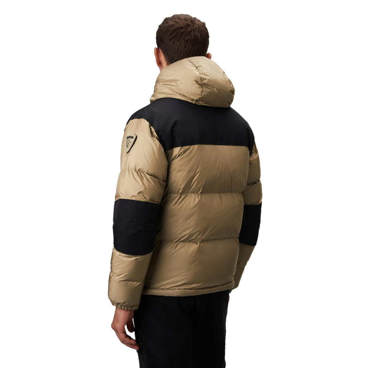 Blauer Gewatteerde jas van nylon met capuchon – Beige
