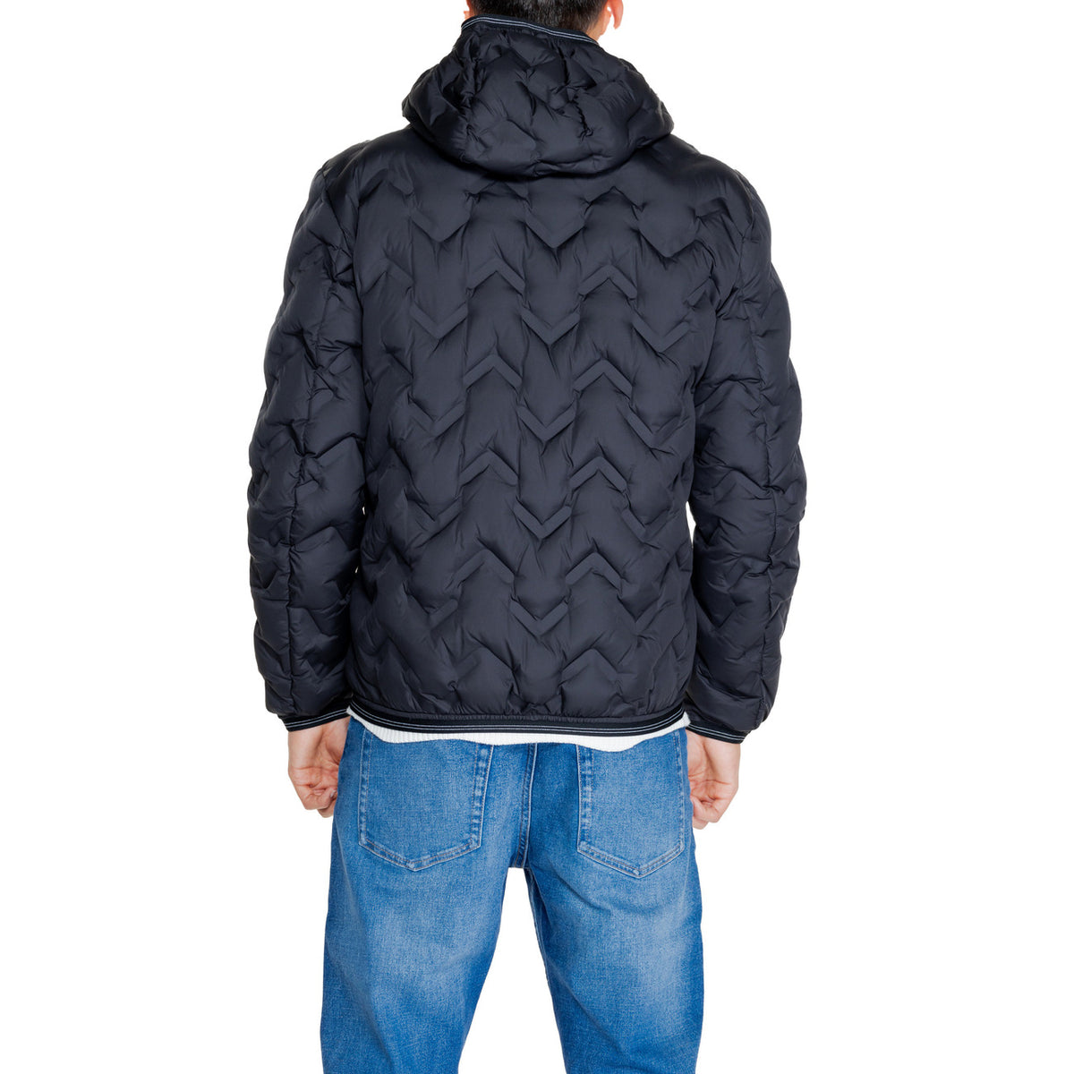 Blauer Gewatteerde jas van nylon met capuchon – Zwart